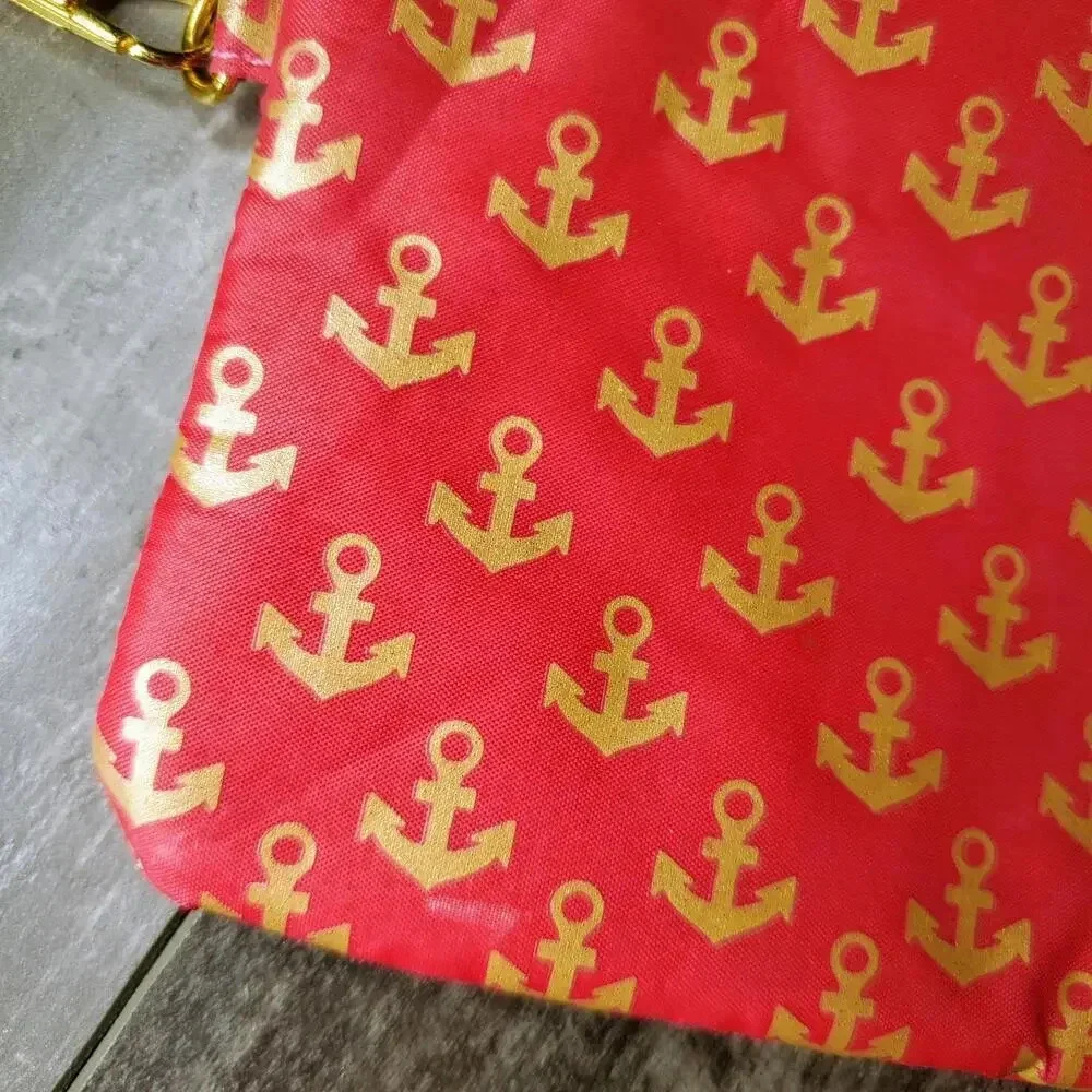 Simply Southern Phone Wristlet Red and Gold Anchors EUC